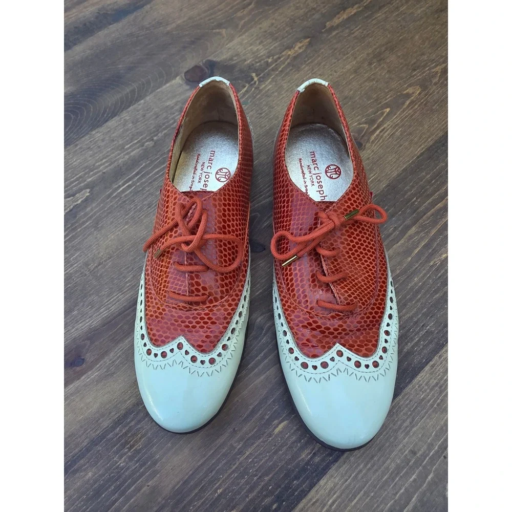 Marc Joseph New York NYC Golf Shoes Orange Snakeskin Leather Wingtip Womens 7.5